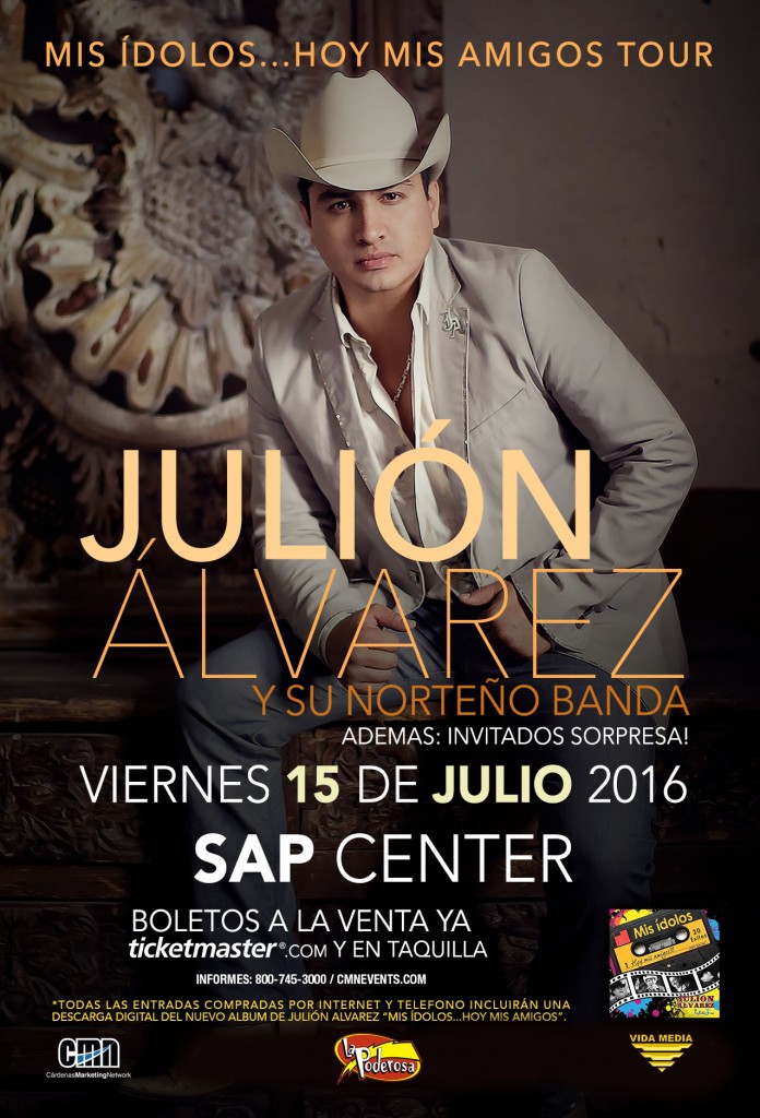 Recuerden que ya pueden comprar sus boletos para ir a este gran concierto de Julion Alvarez y sus ivitados sorpresa. Sera un concierto inolvidable.
