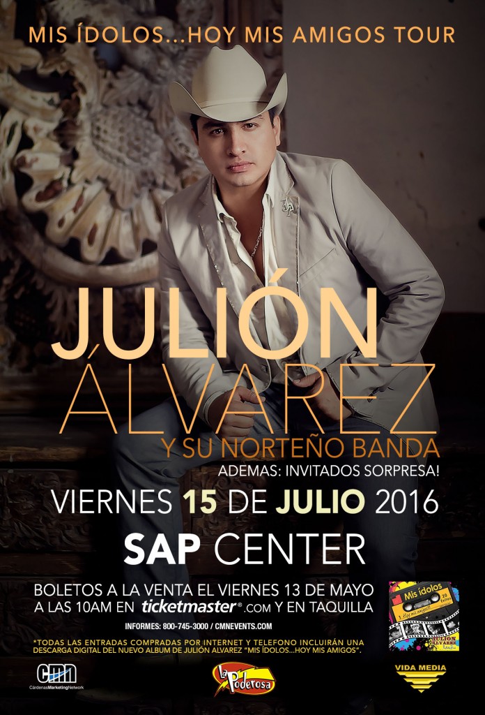 Recuerden que todavia pueden comprar sus boletos para este concierto con Julion Alvarez que sera inolvidable. No se pueden perder. 