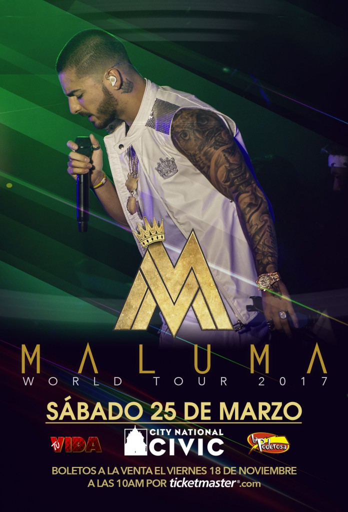 Boletos a la venta este Viernes 18 de Noviembre a las 10am con una preventa especial este Jueves 17 de Noviembre a las 10am usando la clave: CMNFAN aqui: http://www.axs.com/events/328257/maluma-tickets