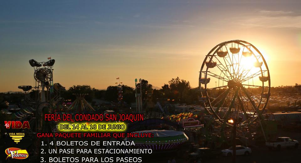 Ya se pueden registrar para su oportunidad de ganar un paquete familiar para la Feria del Condado de San Joaquin que se llevara acabo en los terrenos de la feria de Stockton del 14 al 18 de Junio del 2017. Para entrar en el sorteo manden en un mensaje privado su nombre, ciudad, numero de telefono y mencionen Feria del Condado San Joaquin. El sorteo sera el Viernes 9 de Junio. Buena suerte! Recuerden que aun pueden aprovechar el 40% de descuento y comprar sus boletos por adelantado antes del 31 de Mayo aqui:https://www.facebook.com/SJfairgrounds/app/408442289204862/ 